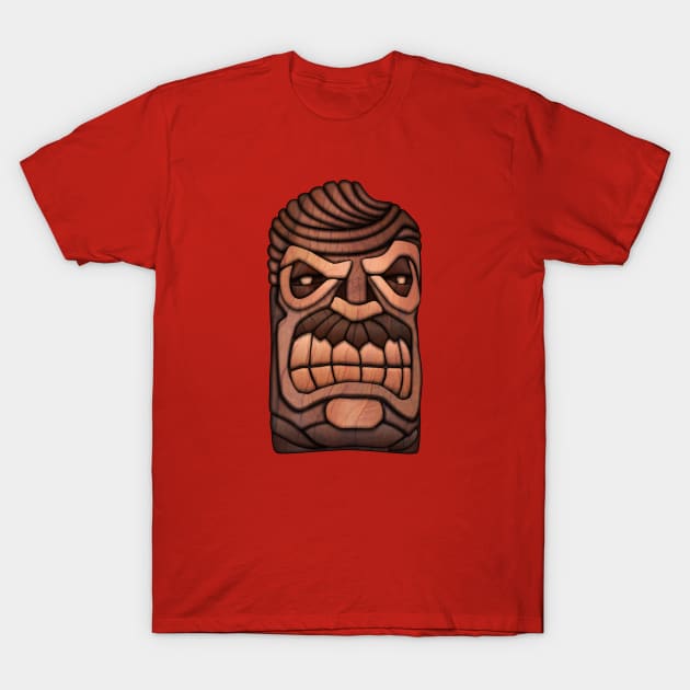 Ron Swanson Tiki Mask T-Shirt by solublepeter